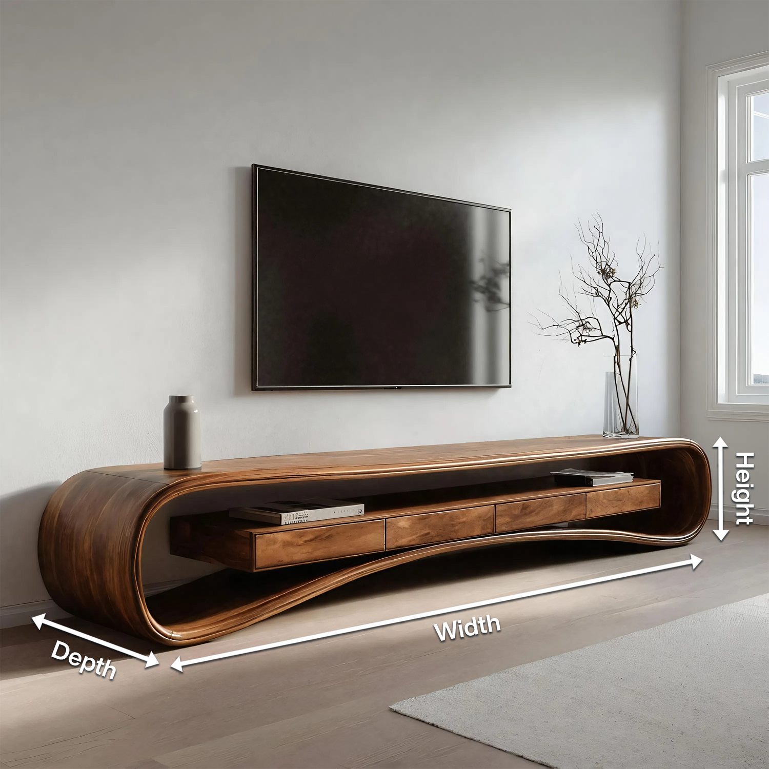 Modern Luxury Curved Media Console For Living Room