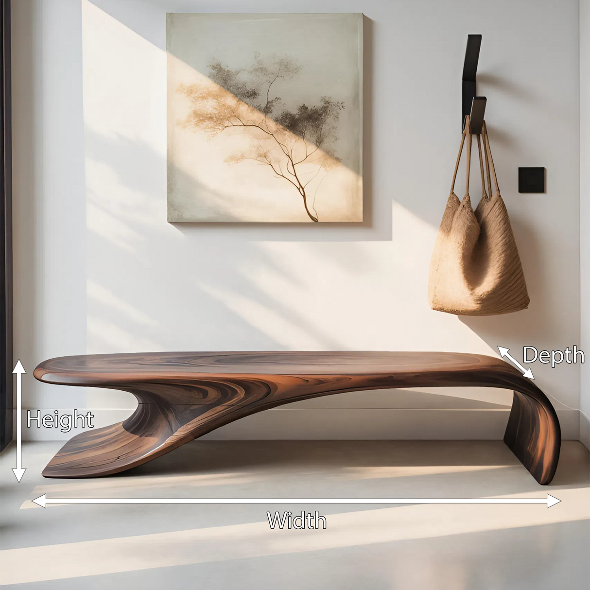 Modern Sculptural Bench With Flowing Curves For Living Room