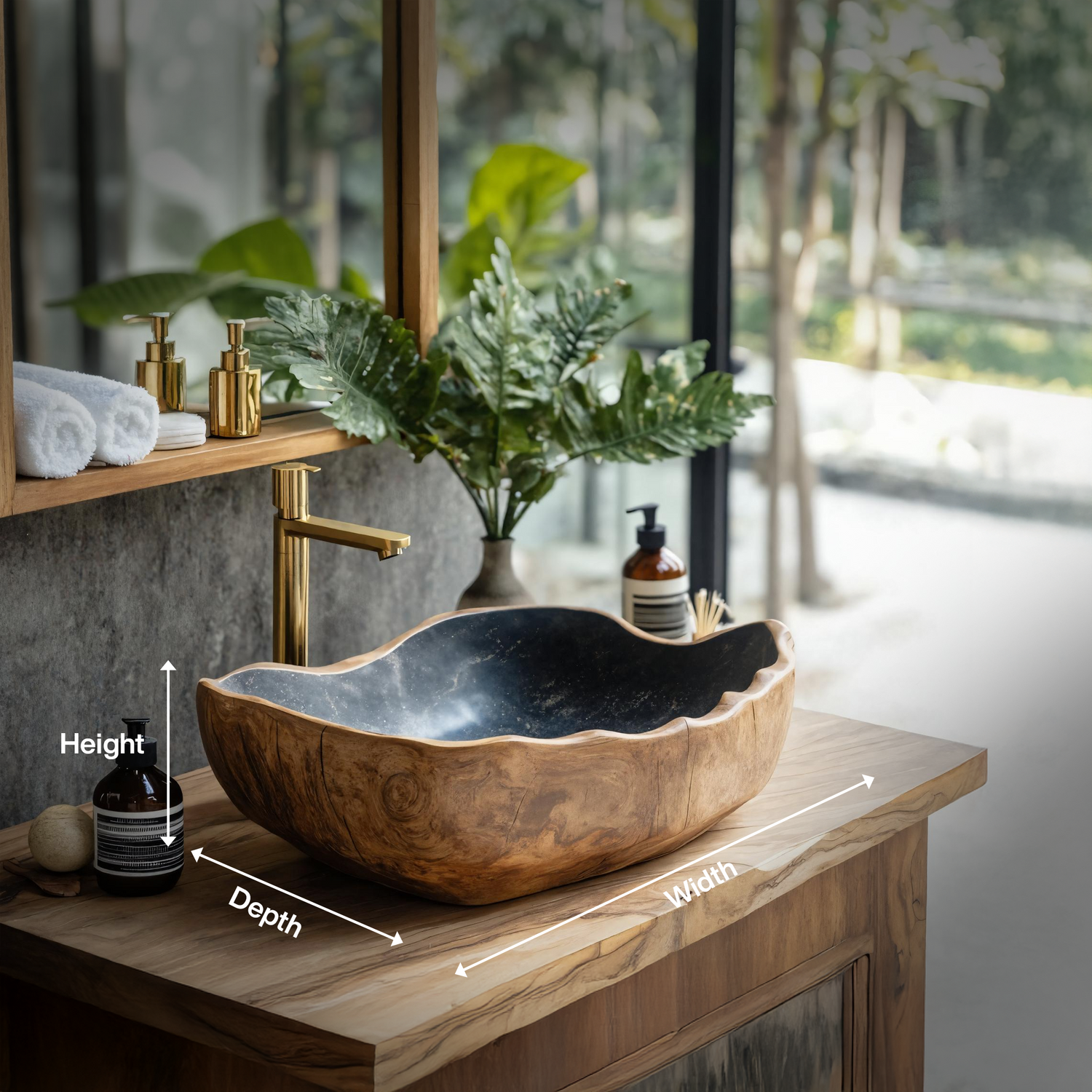 Solid Wood Sink Mid Century Look For Bathroom Interior
