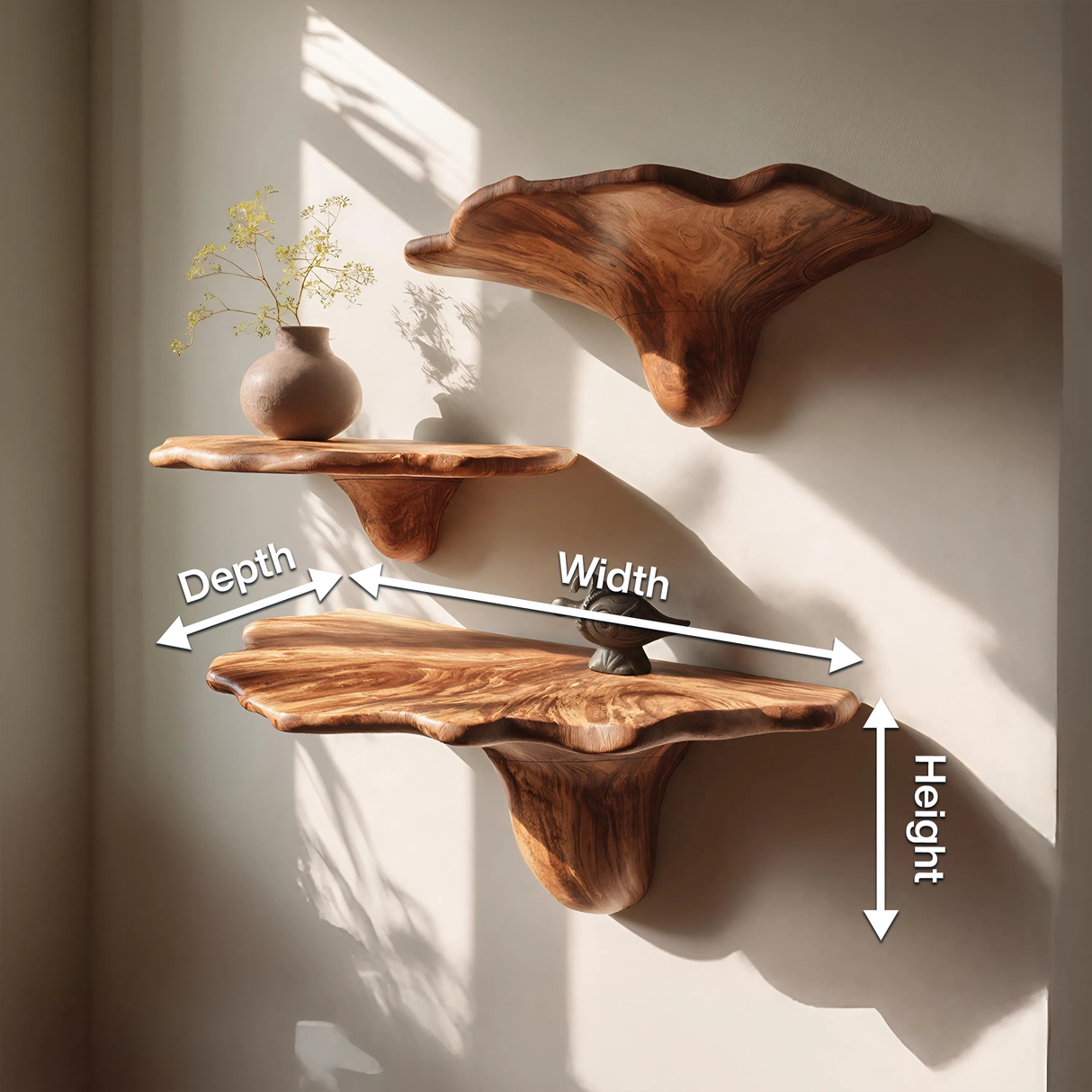 Farmhouse Solid Wood Mushroom Shelf For Rustic Living Room Decor