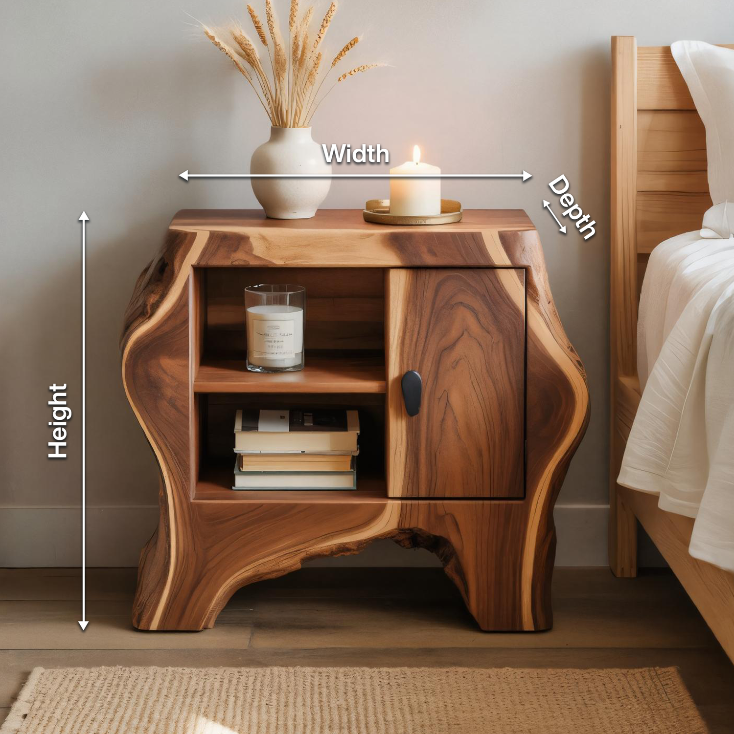 Organic Rustic Nightstand With Storage Cabinet For Bedroom Corner And Interior