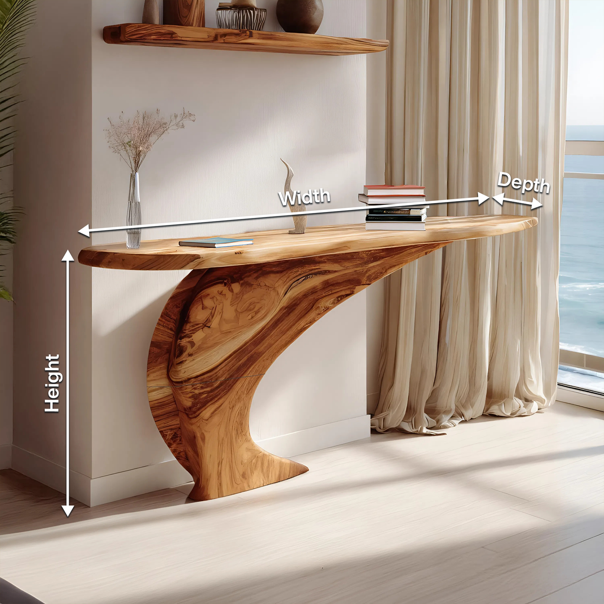 Mid Century Wooden Live Edge Console Table For Living Room Decor