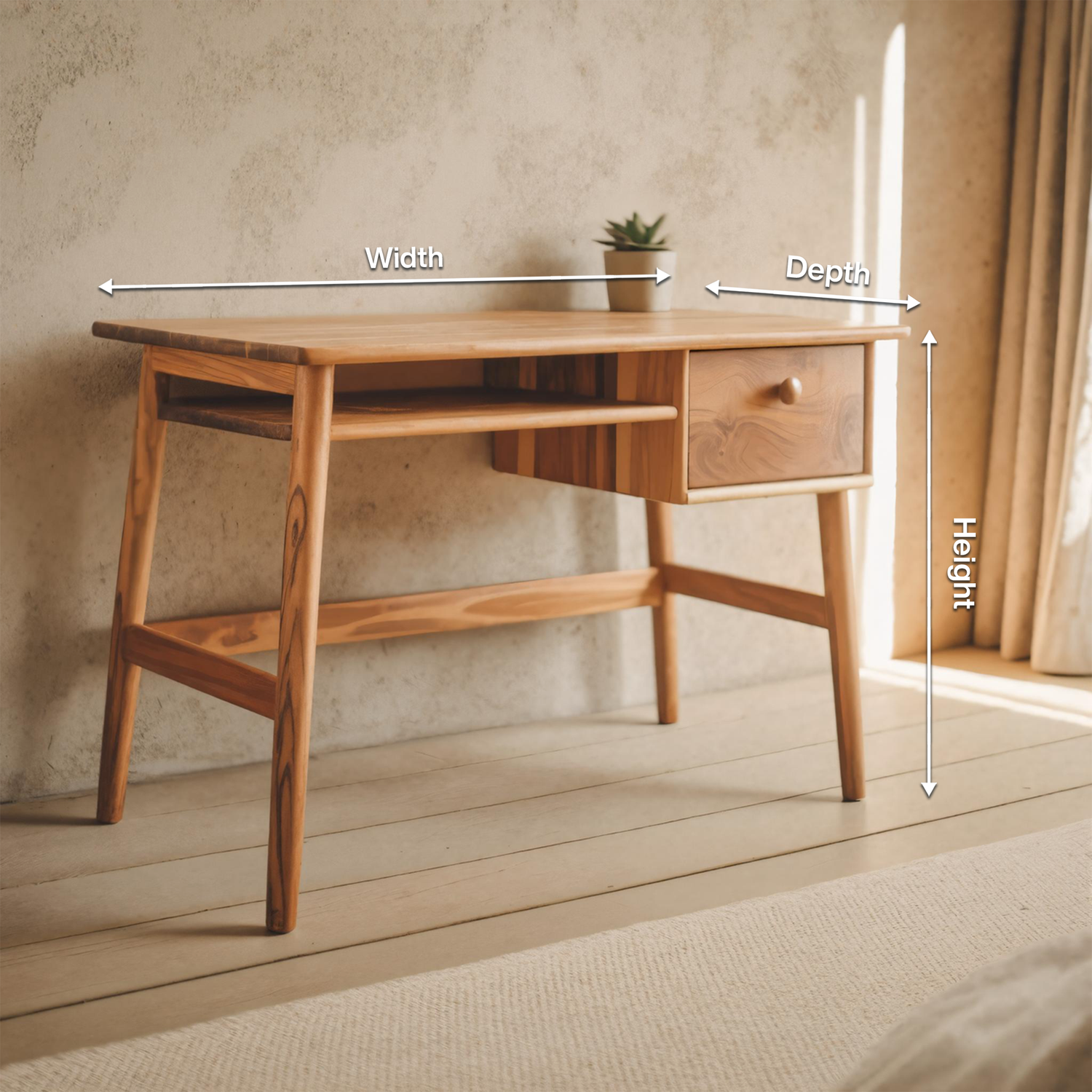 Minimalist Wooden Desk With Drawer And Keyboard Shelf For Home Office