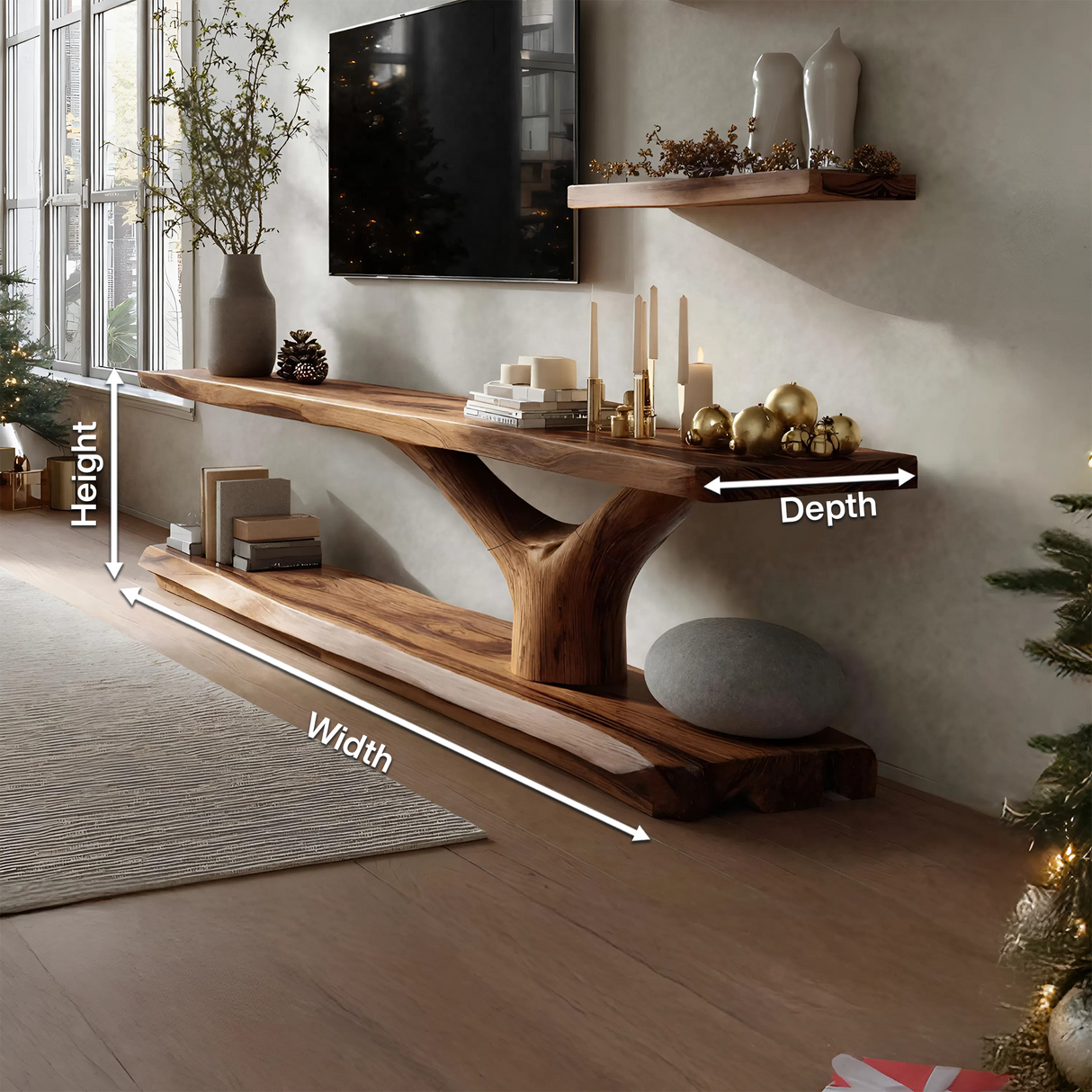 Farmhouse Wooden Live Edge TV Console For Christmas Bedroom Decor