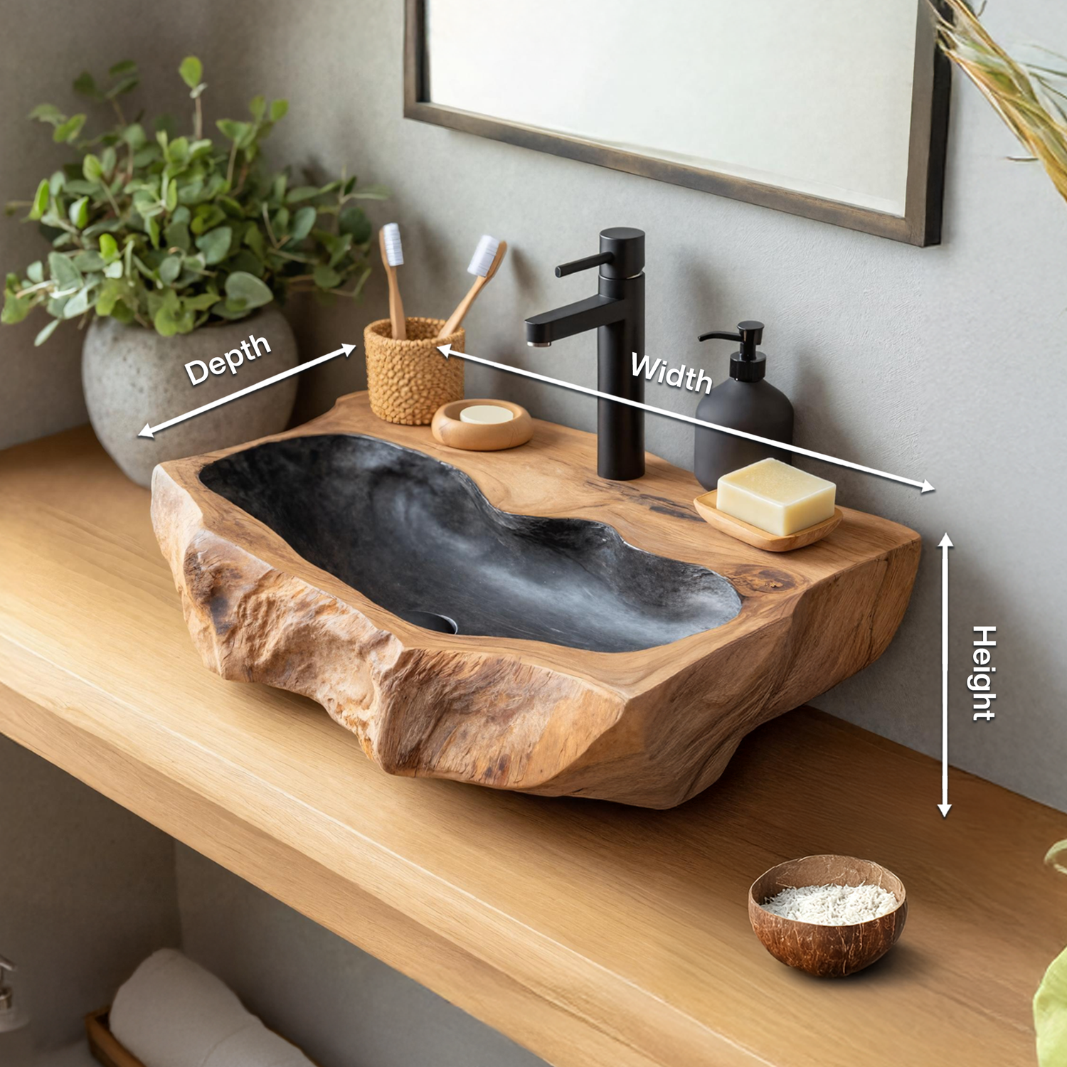 Rustic Mid Century Wood Wash Basin For Furniture Decor