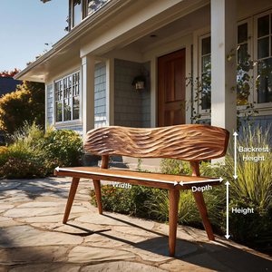 Outdoor Wooden Bench With Wave Carved Backrest For Garden