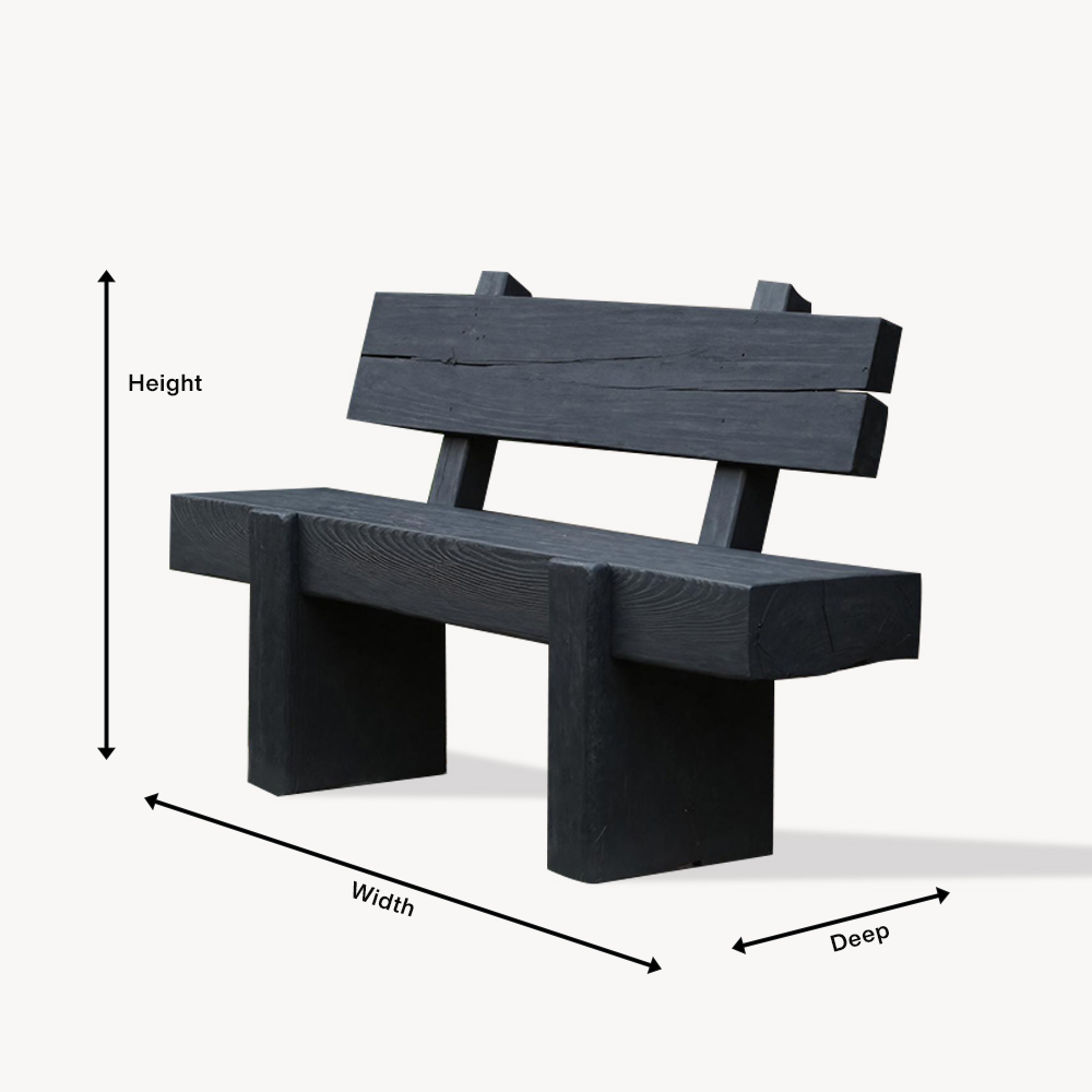 Modern Solid Wood Outdoor Bench With Charred Finish For Garden Or Patio