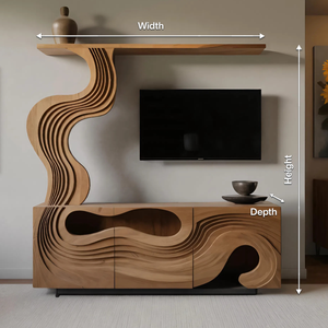 Sculptural TV Console With Wave Layers Entertainment Cabinet For Living Room And Media Wall
