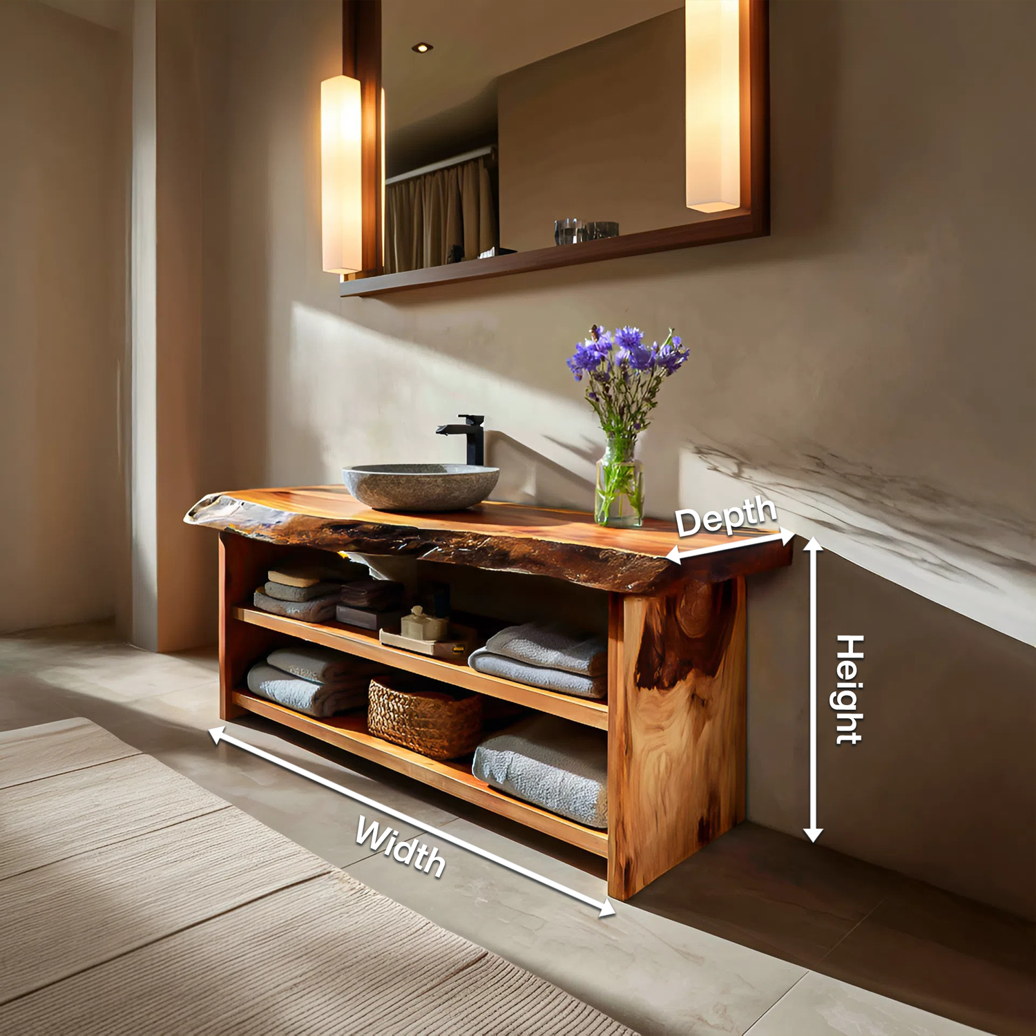 Rustic Bathroom Vanity With Open Shelf For Bathroom