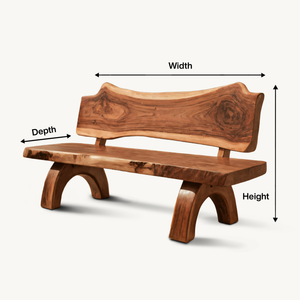 Rustic Live Edge Bench With Backrest For Patio Garden Courtyard