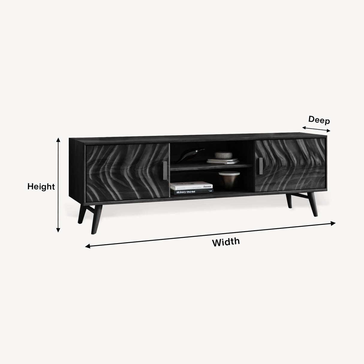 Mid Century TV Stand Wave Cabinet For Living Room And Media