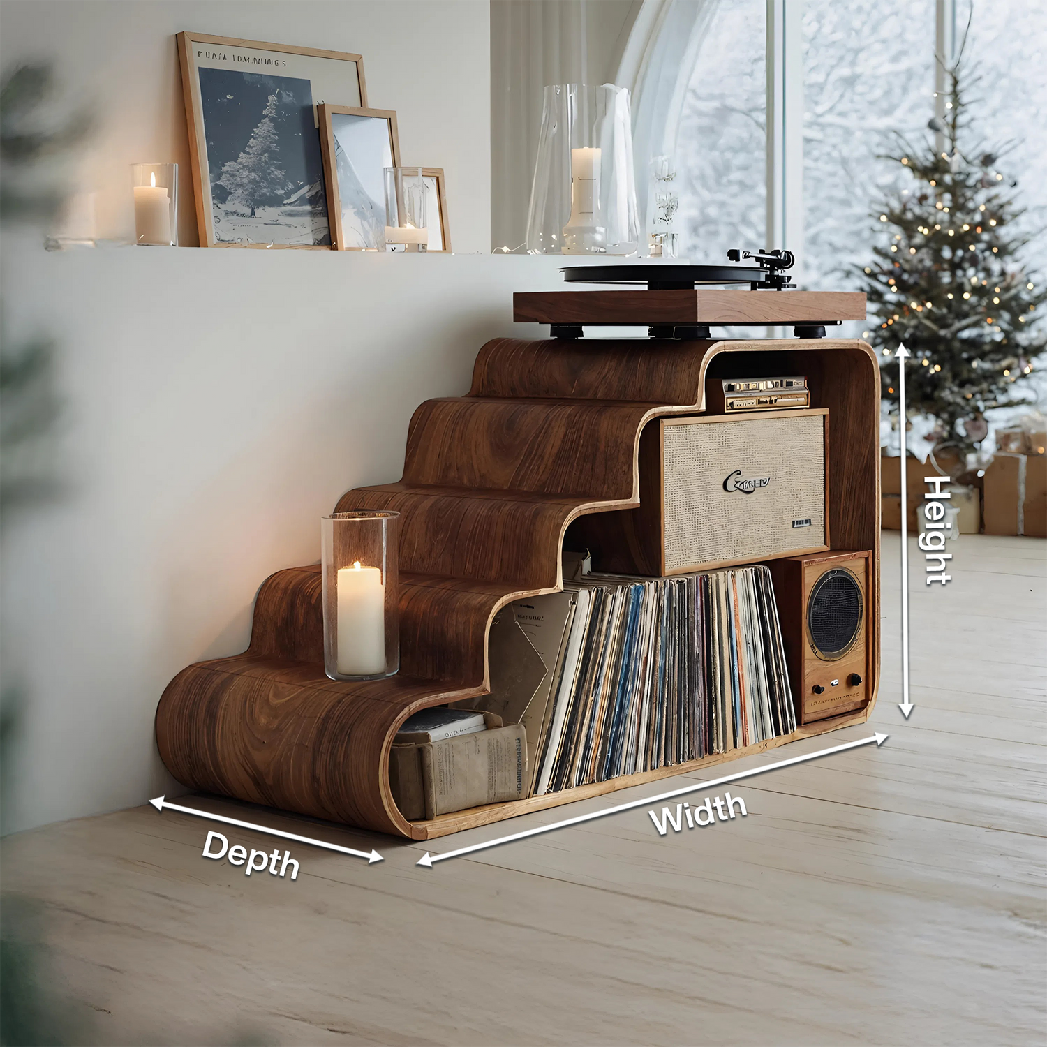 Modern Wooden Record Stand For Bedroom Christmas Decoration