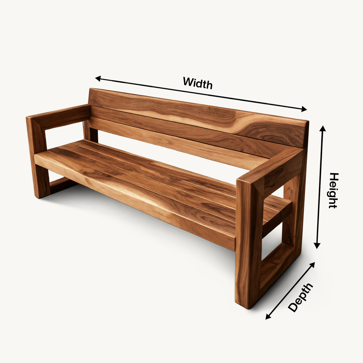 Modern Solid Wood Outdoor Bench With Armrests For Garden Or Entryway