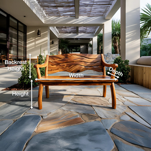 Outdoor Wood Bench With Wave Carved Backrest For Exterior