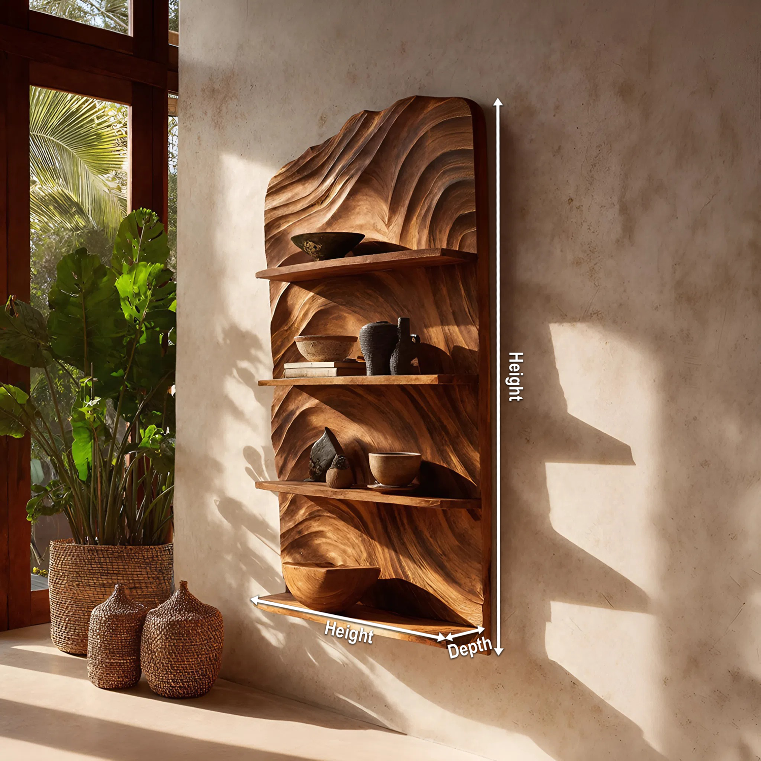 Rustic Handcrafted Wooden Wall Rack For Entryway Storage Display