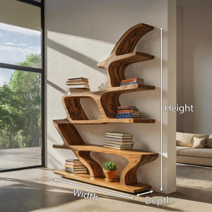 Modern Sculptural Bookshelf With Fluid Shelving For Living Room