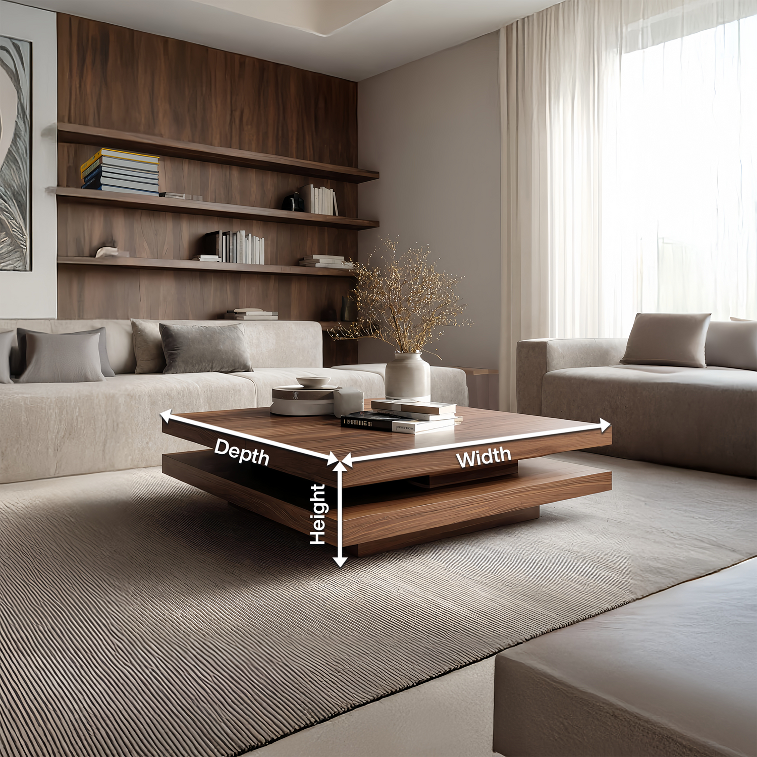 Modern Rustic Wooden Live Edge Coffee Table For Living Room