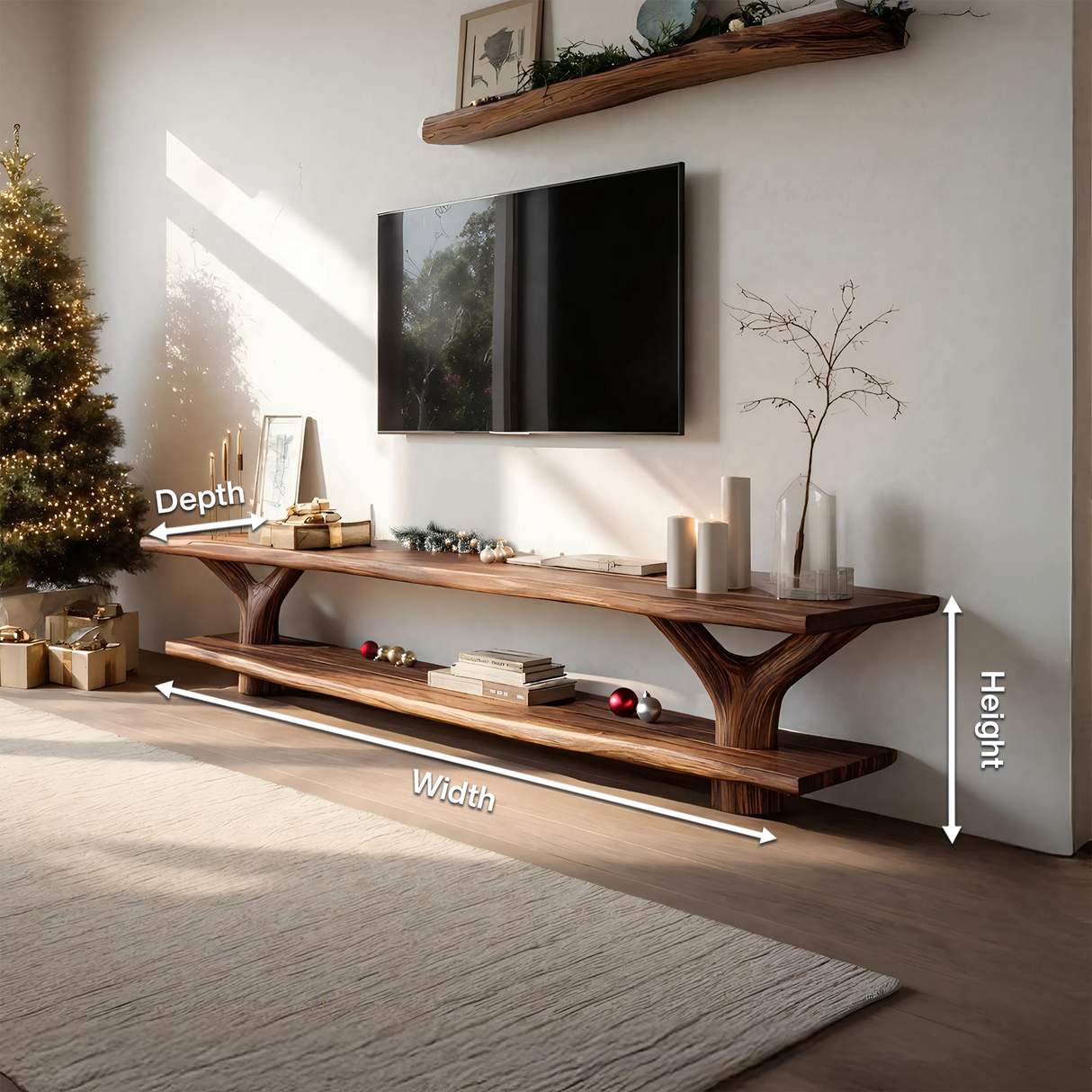 Farmhouse Live Edge Entryway TV Console For Christmas Living Room