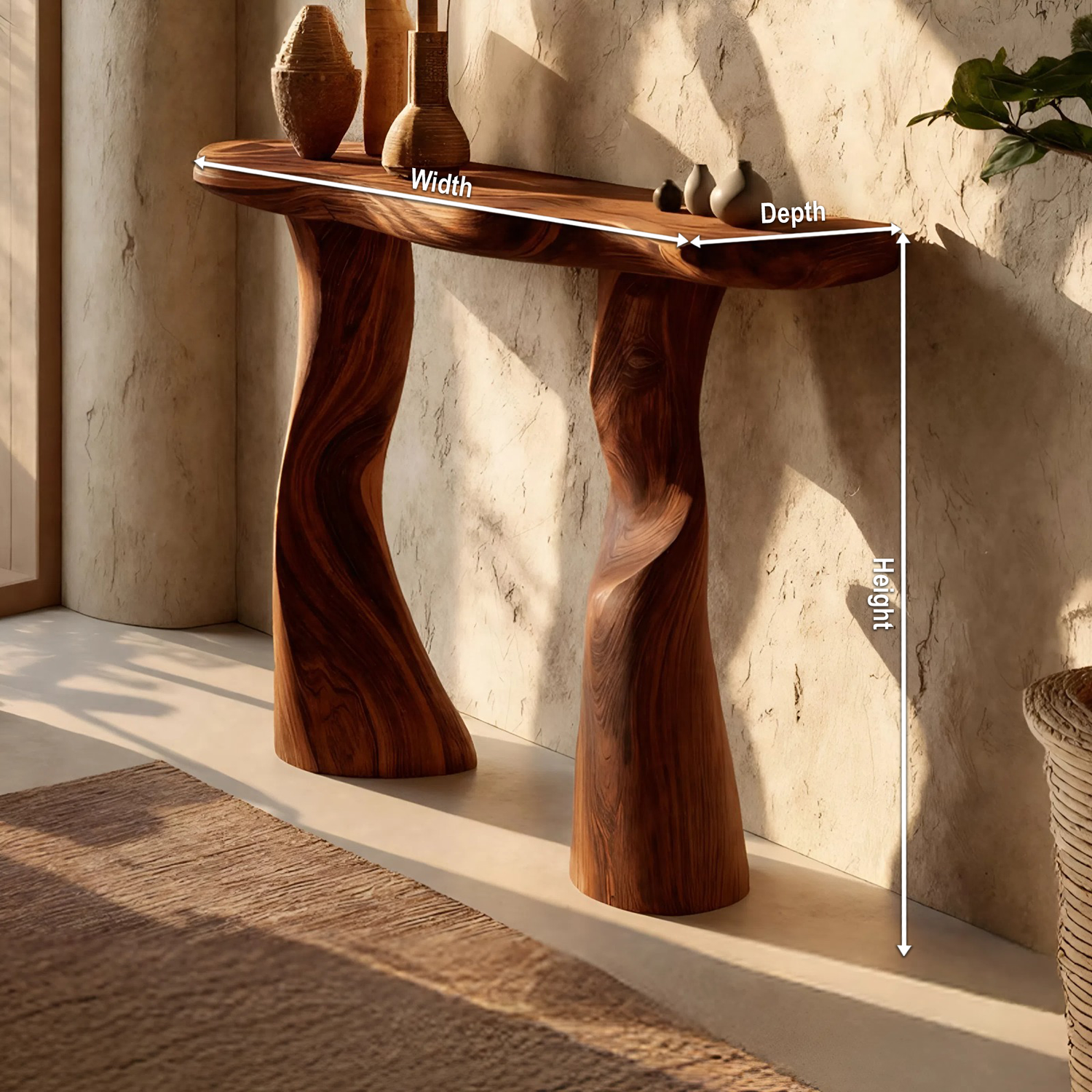 Modern Solid Wood Console Table Sculptural Live Edge For Furniture Decor