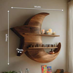 Handcrafted Moon And Star Wooden Shelf For Bedroom Decor