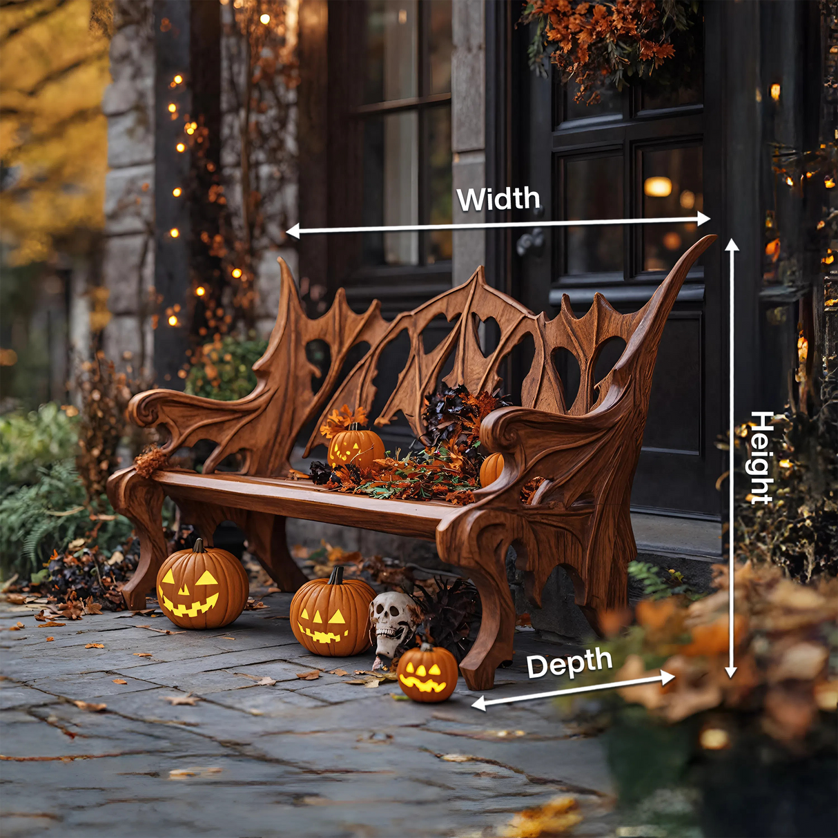 Mid Century Solid Wood Halloween Bench For Festive Outdoor Decor