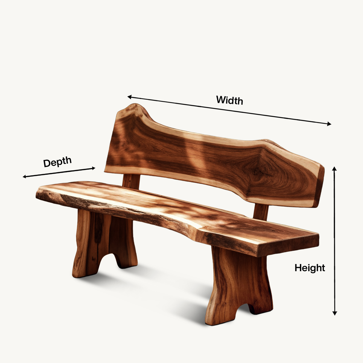 Rustic Live Edge Outdoor Bench With Curved Back For Patio Or Garden
