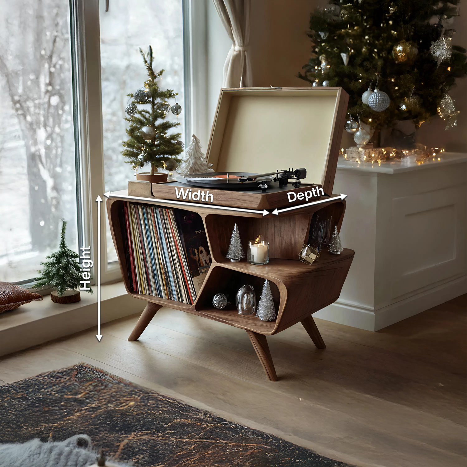Mid Century Wooden Record Stand For Living Room Christmas Gift