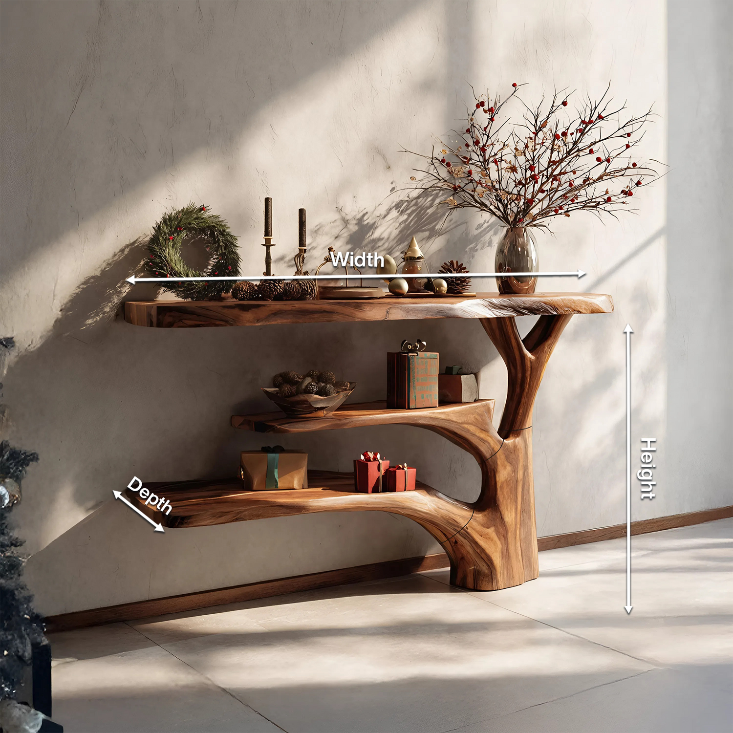 Modern Wooden Live Edge Console Table For Christmas Entryway Furniture