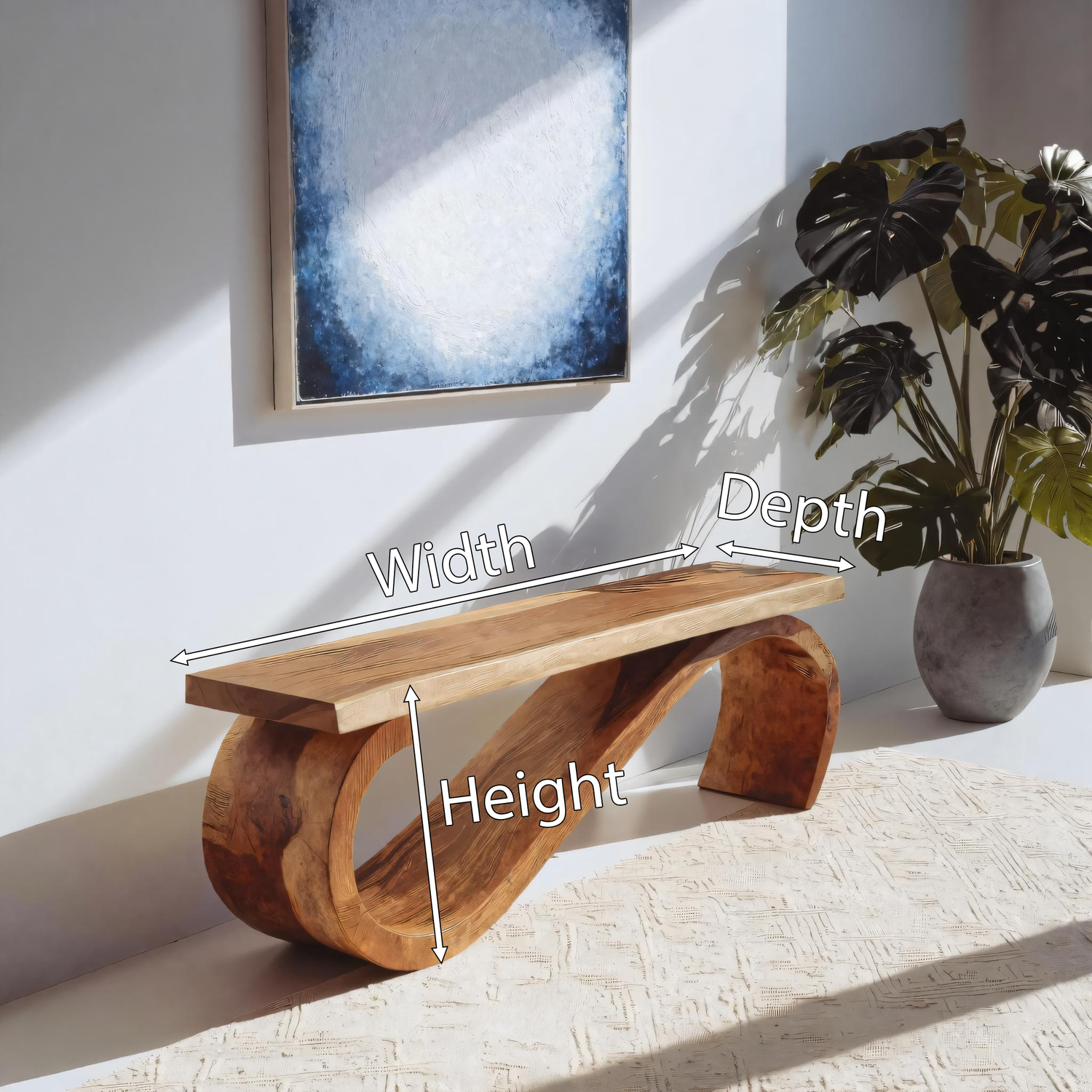 Modern Sculptural Bench For Entryway Or Living Room Decor