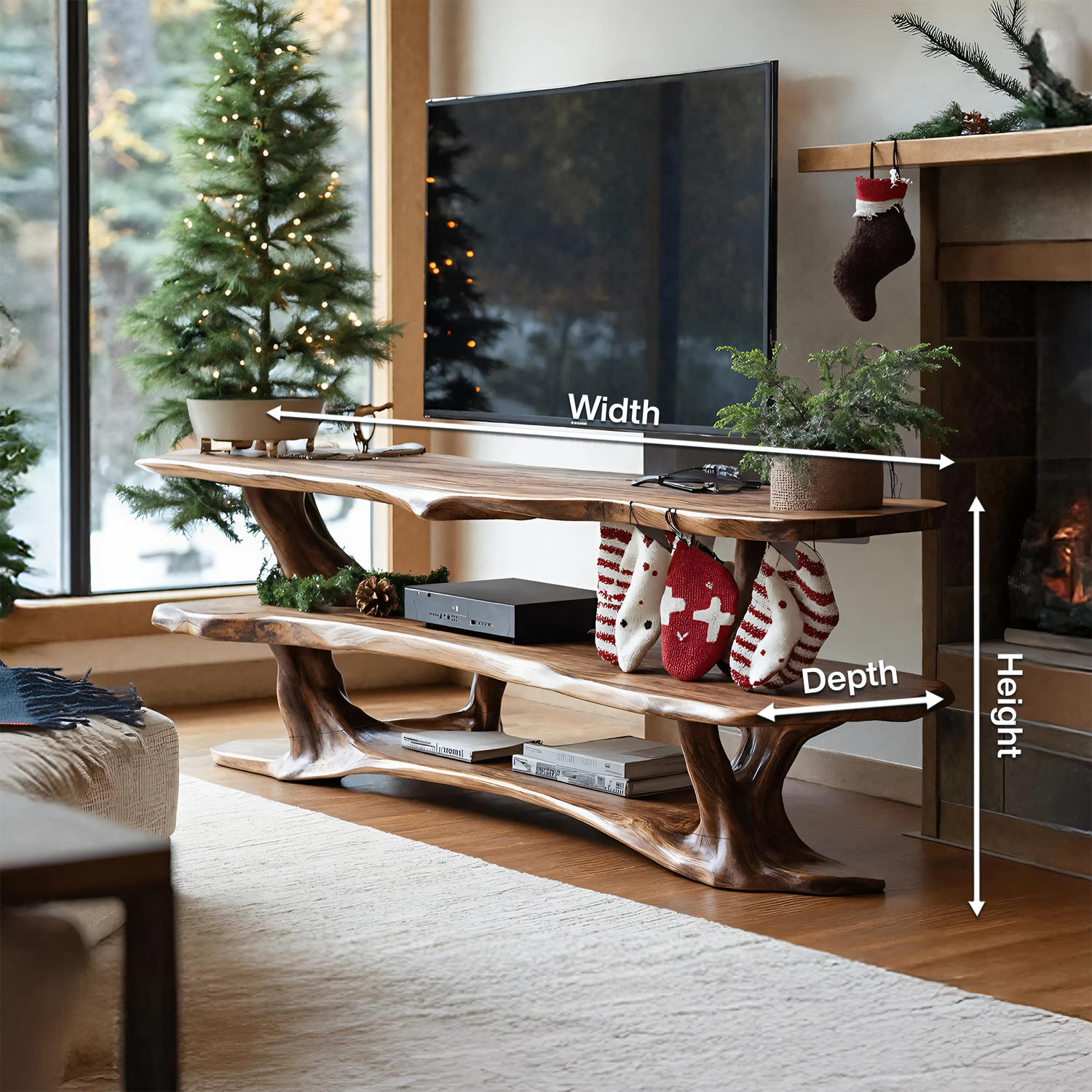 Farmhouse Live Edge Wooden TV Console For Holiday Bedroom Decor