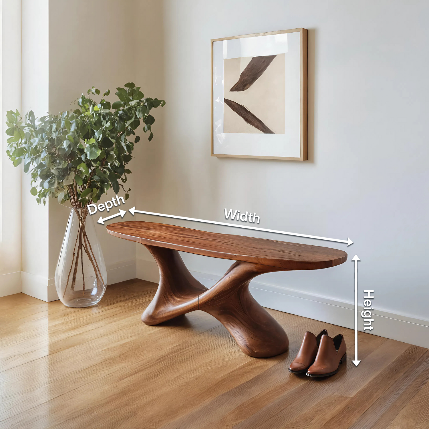 Modern Sculptural Bench With Twisted Base For Entryway