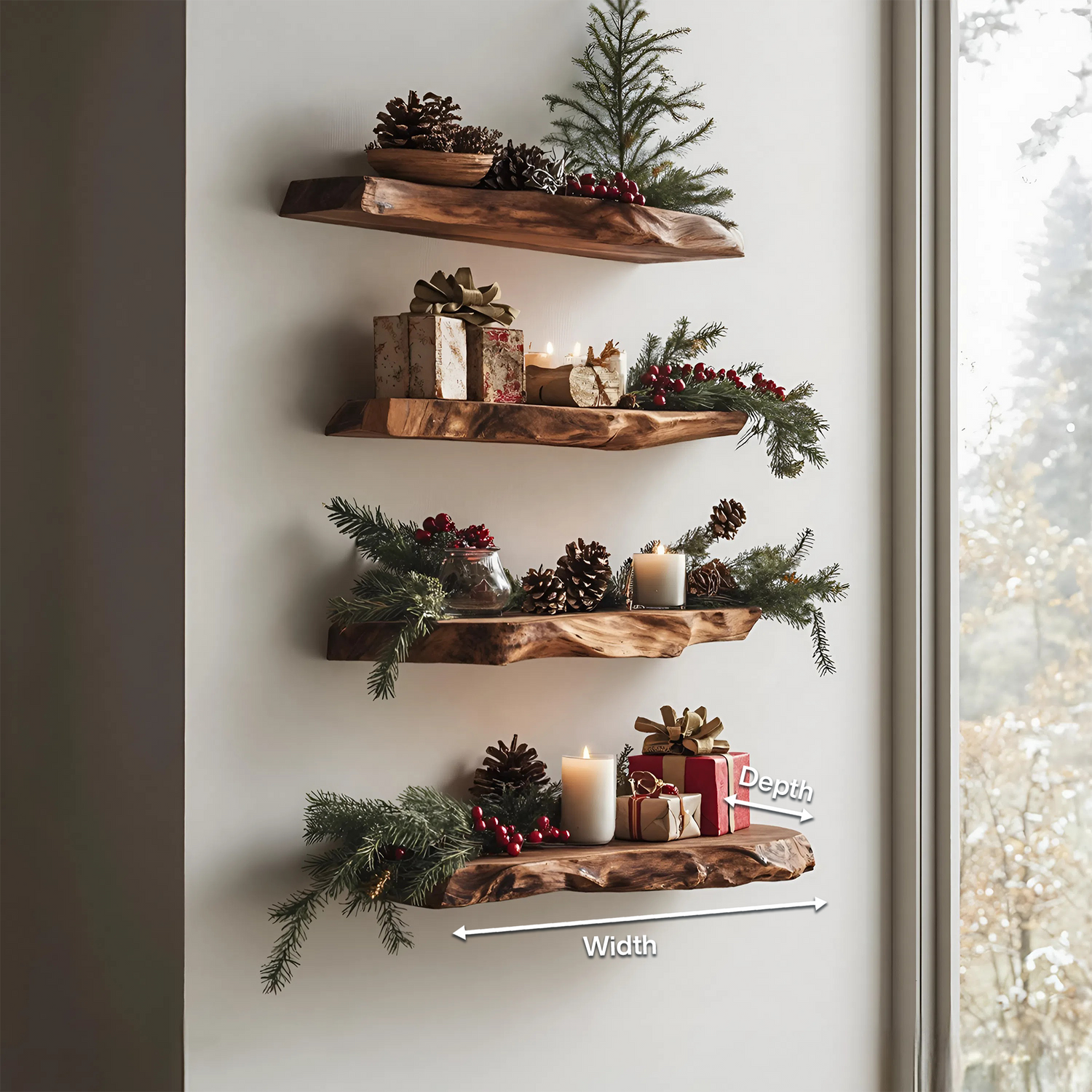 Handcrafted Solid Wood Floating Shelf For Cozy Christmas Living Room