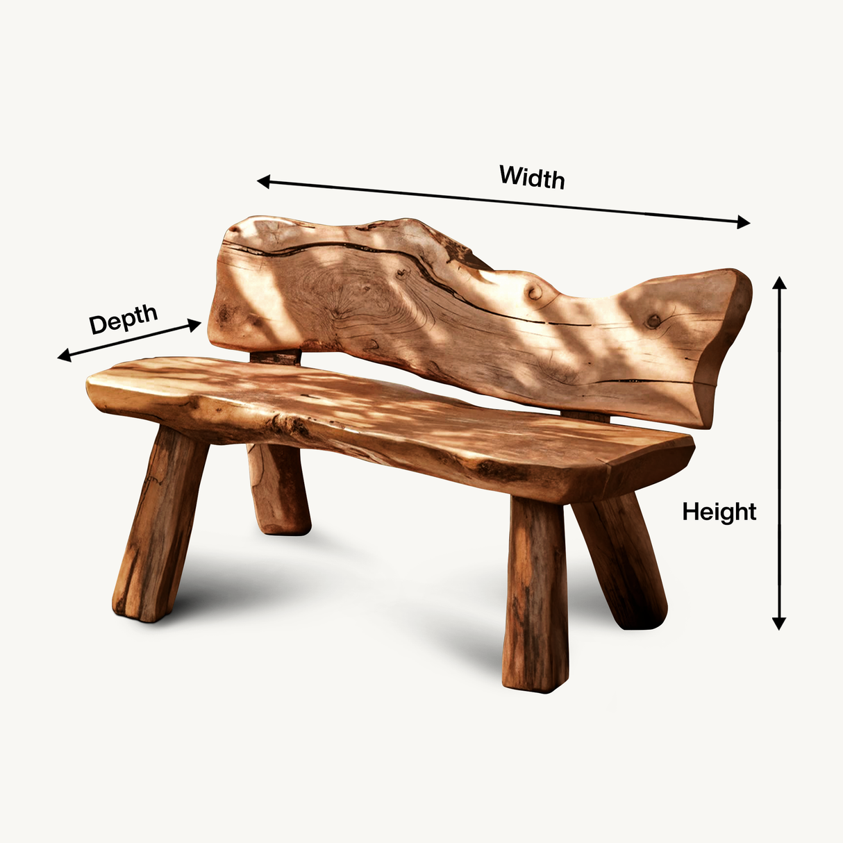 Rustic Live Edge Garden Bench For Patio Backyard And Forest Cabin
