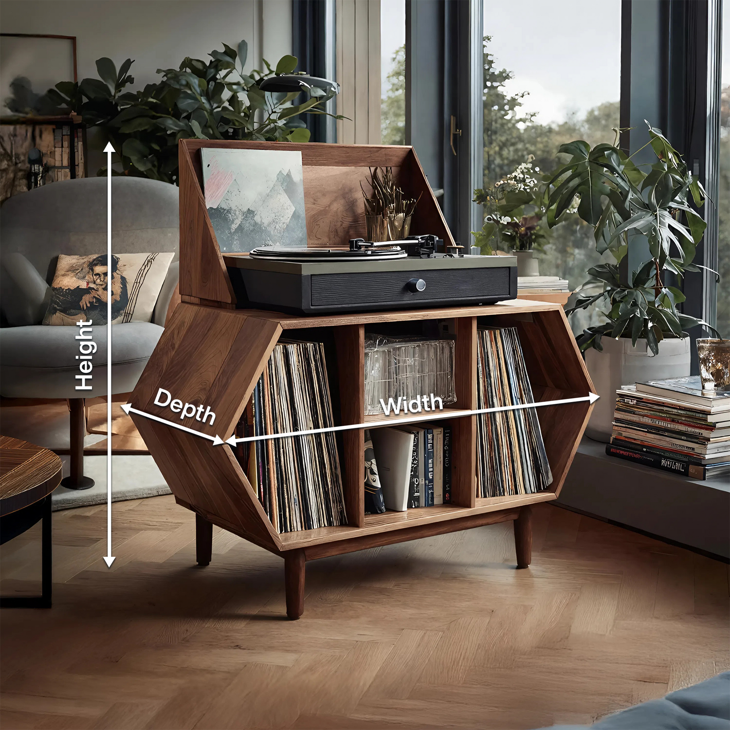 Farmhouse Solid Wood Record Stand For Entryway Furniture Decor