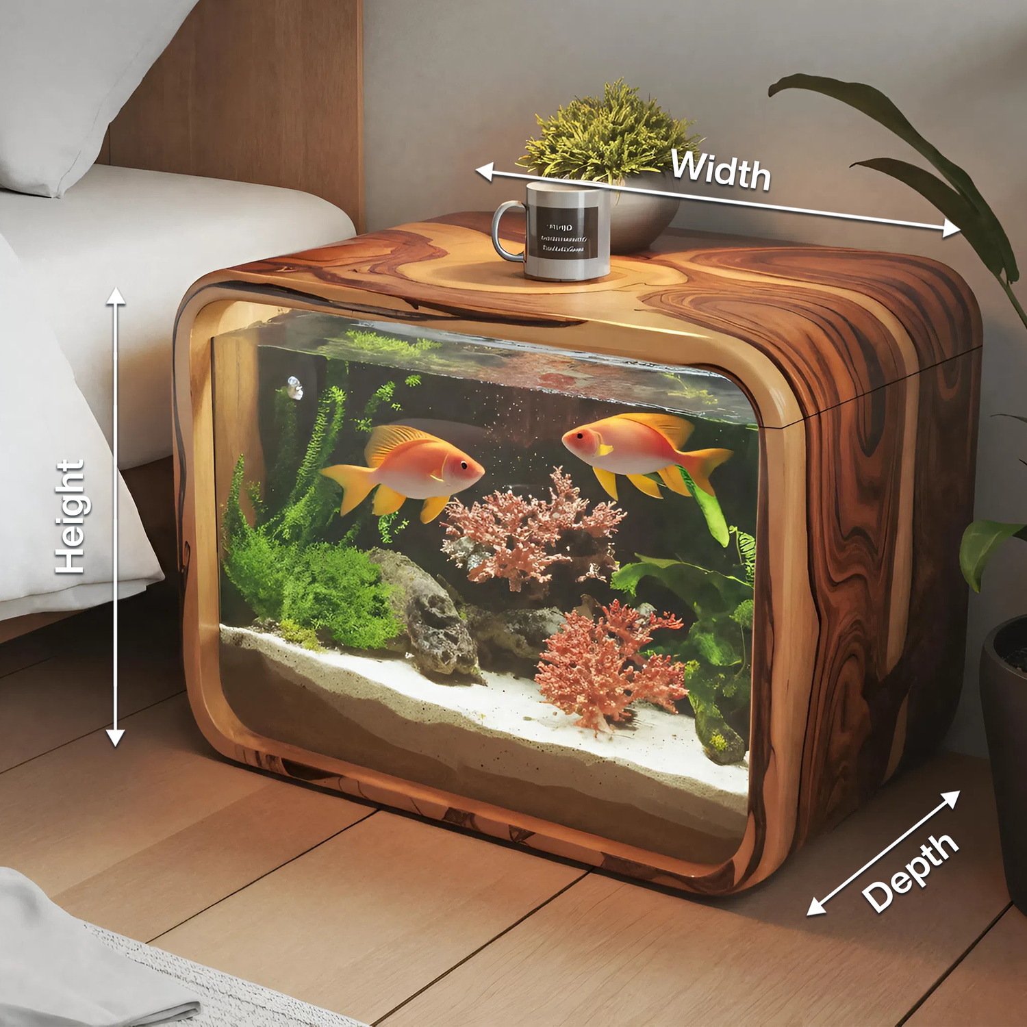 Modern Aquarium Nightstand With Storage For Bedroom And Living Room Display