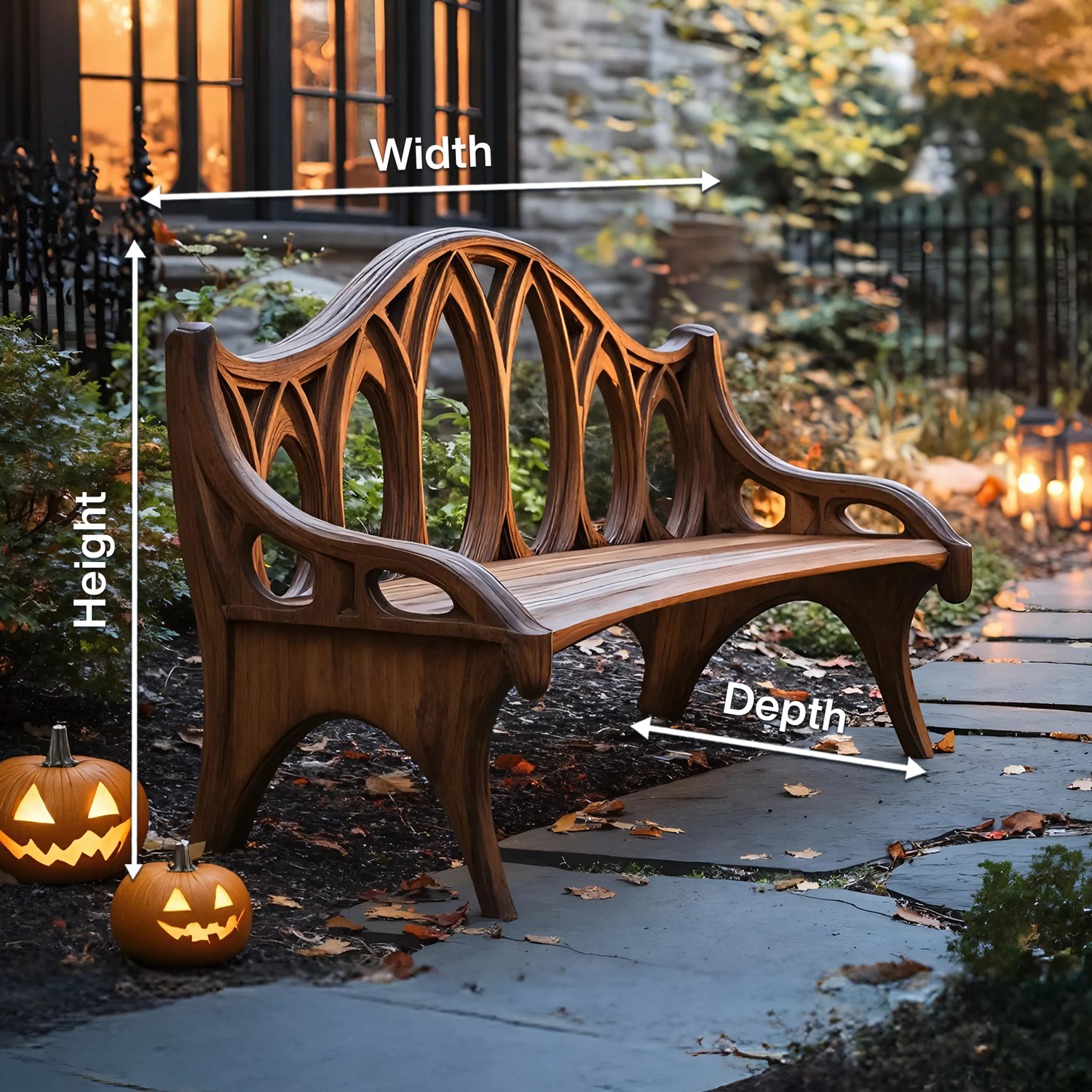 Farmhouse Solid Wood Halloween Bench For Outdoor Porch Design