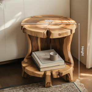 Rustic Round Side Table With Two Tier For Living Room And Bedside