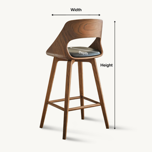 Mid Century Modern Bar Stool with Backrest For Kitchen Home Bar