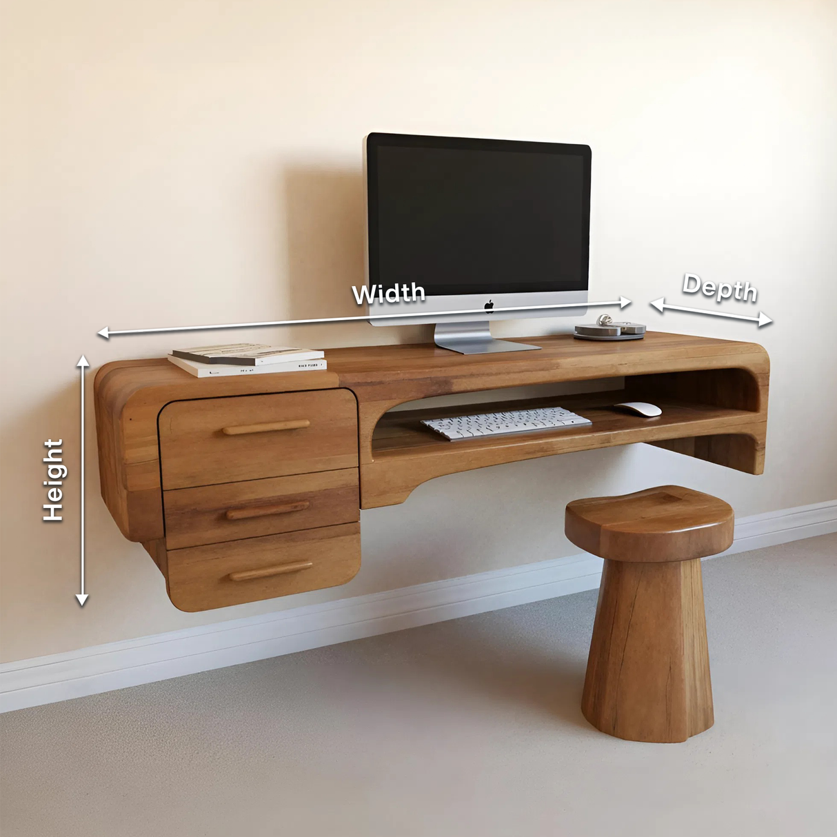 Minimalist Wall Mounted Desk With Drawers Floating Workstation For Bedroom And Office