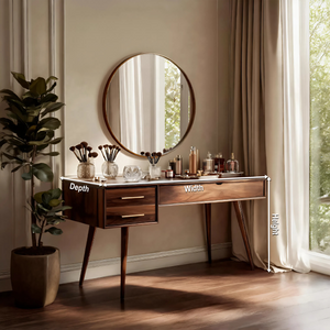 Mid Century Modern Vanity Desk With Drawers For Bedroom