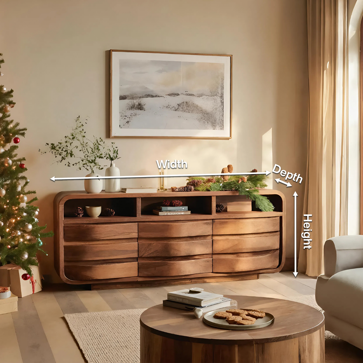 Modern Curved Sideboard For Living Room