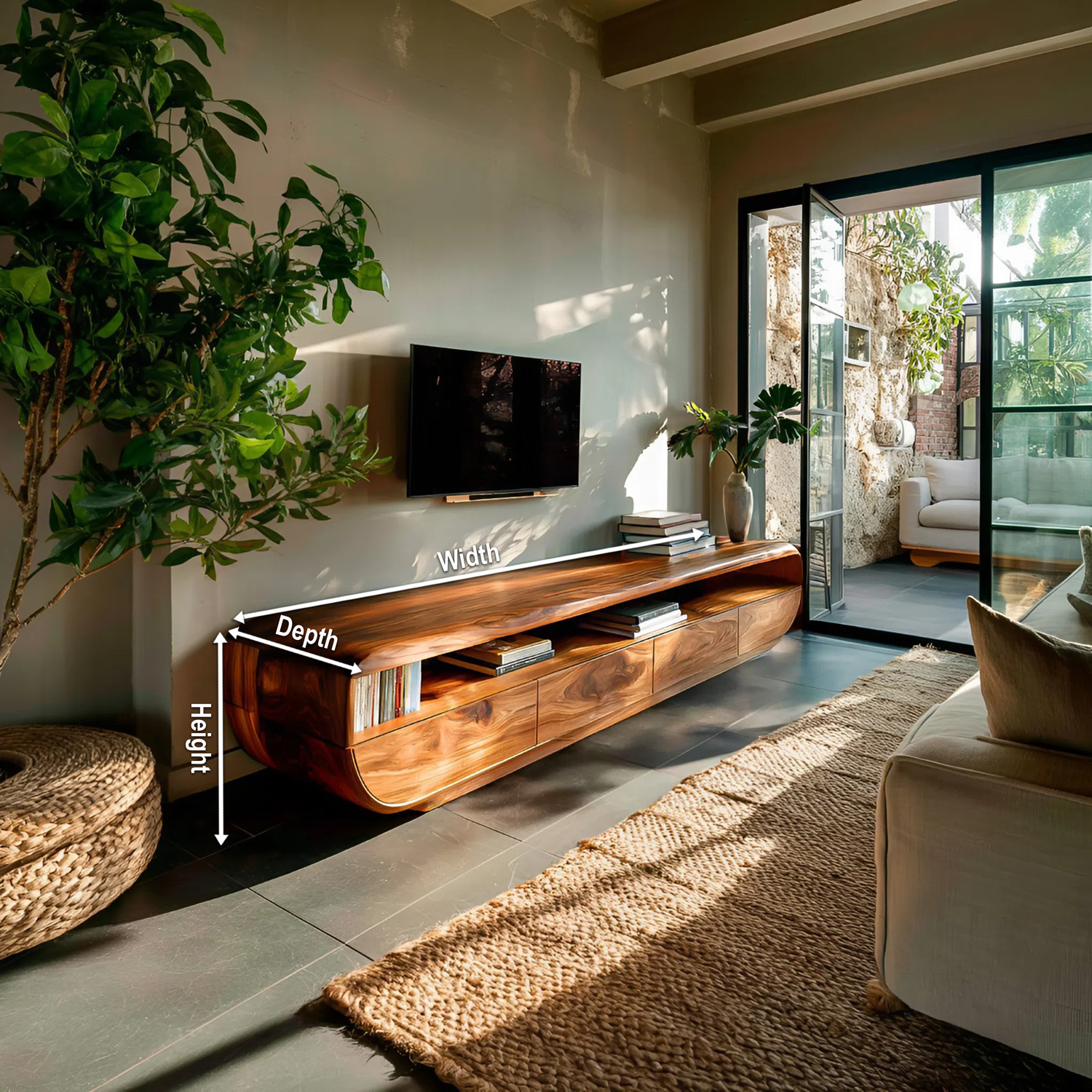 Handcrafted TV Cabinet Design Spacious Drawers For Living