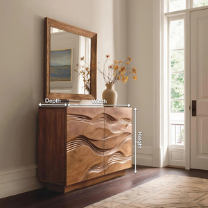 Organic Storage Cabinet Hand Carved Wave Pattern For Home Decor