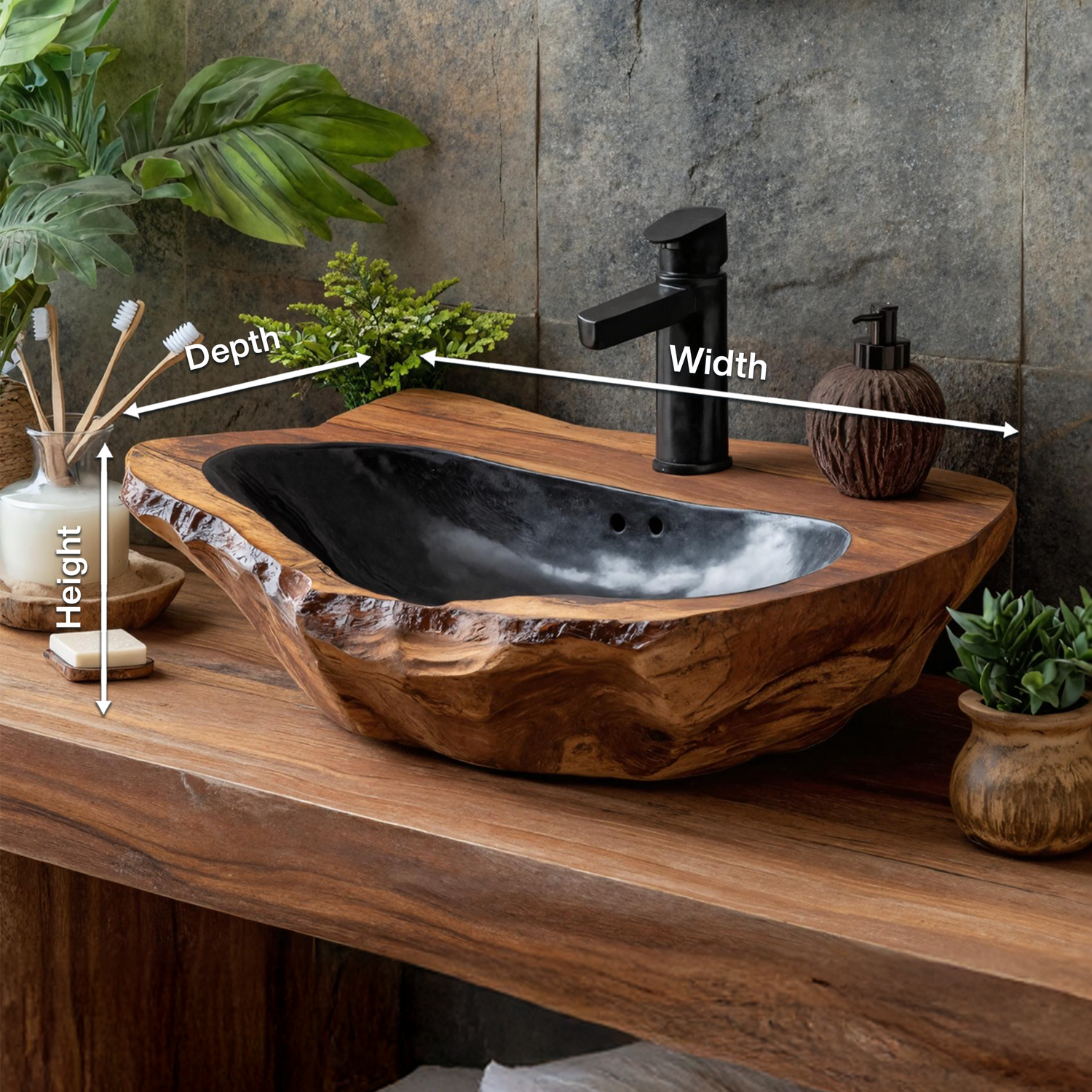 Mid Century Handcrafted Wood Wash Basin For Bathroom Decor