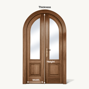 Arched Double Entry Door With Glass Panels For Mediterranean And Spanish Homes