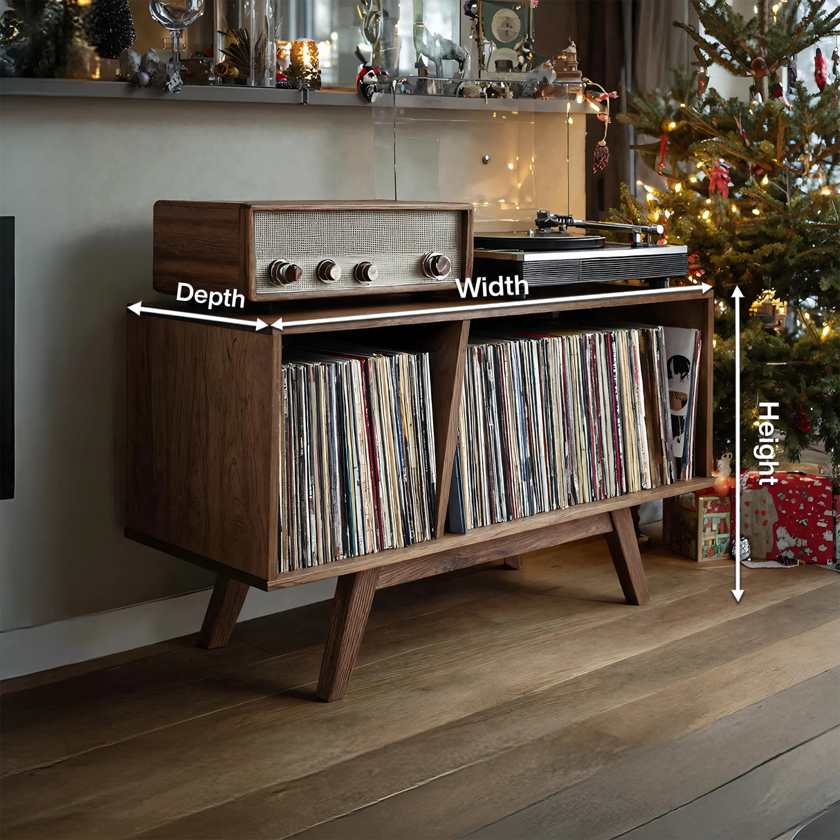 Farmhouse Wooden Record Stand For Entryway Christmas Display