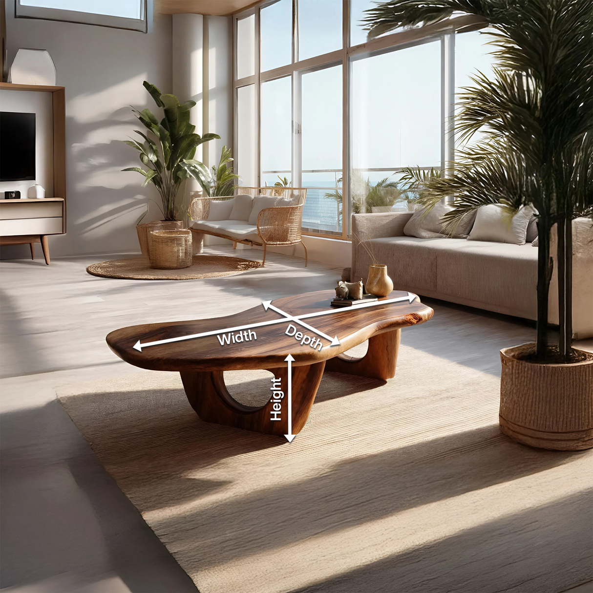 Mid Century Live Edge Coffee Table Solid Wood Furniture Decor