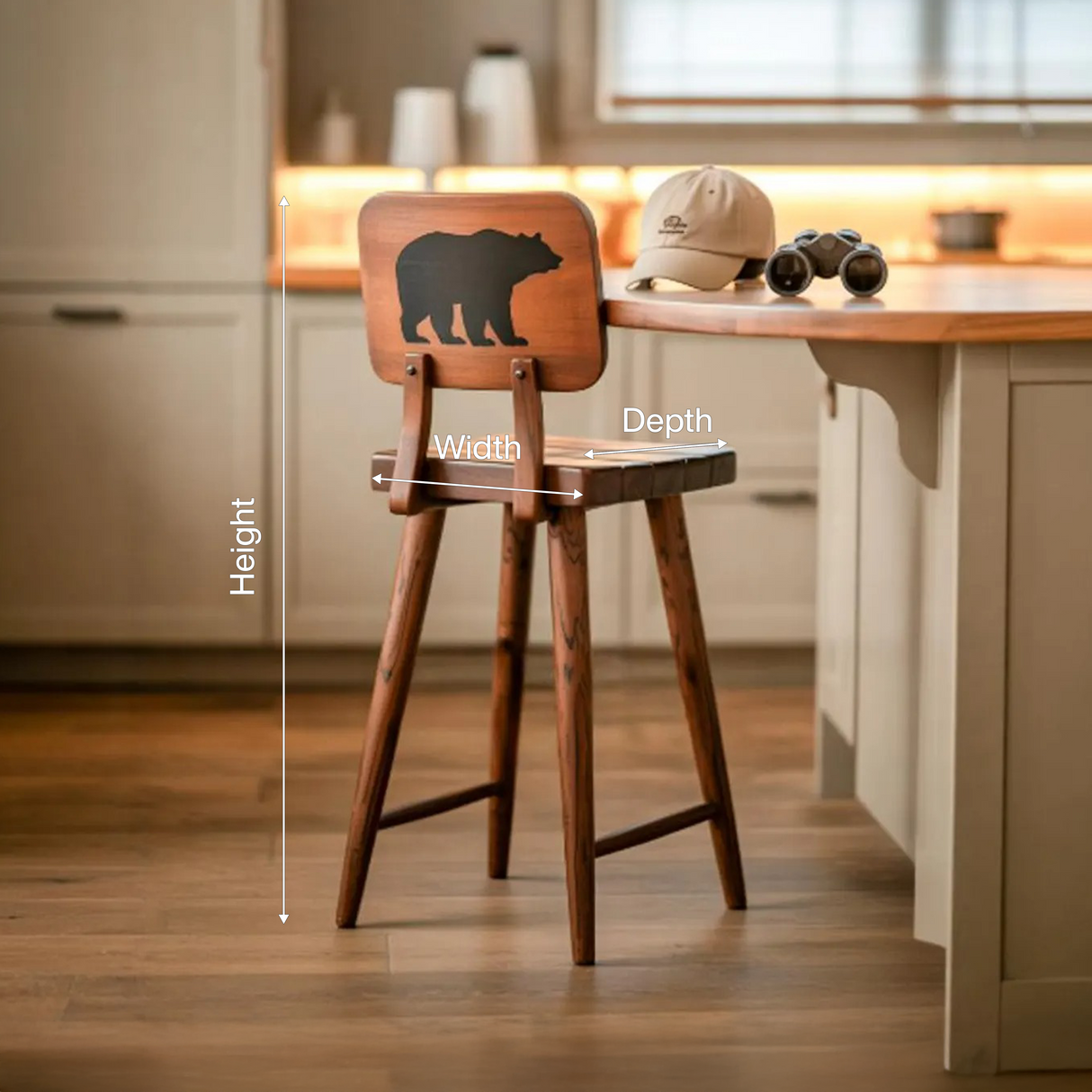 Rustic Bear Backrest Bar Stool For Kitchen Island Seating