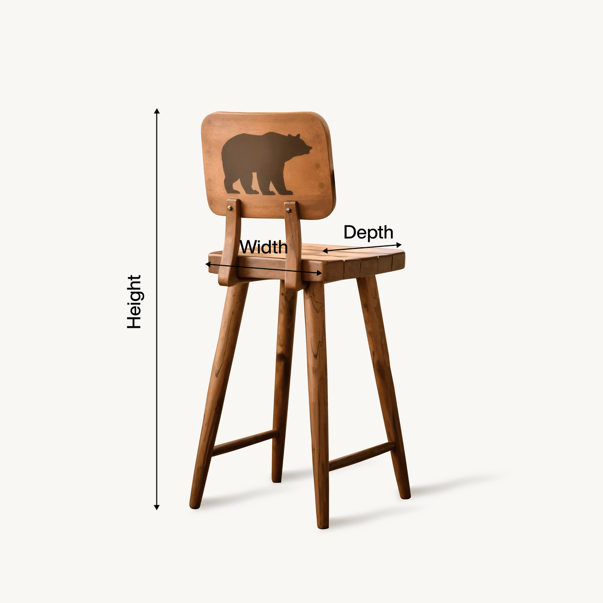 Rustic Bear Backrest Bar Stool For Kitchen Island Seating