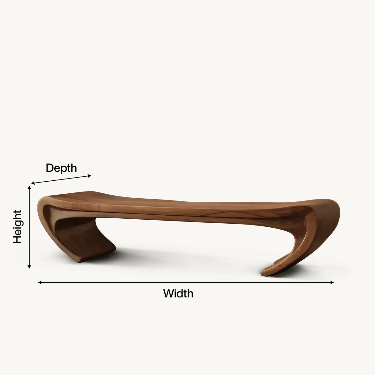 Modern Sculptural Wood Bench For Entryway Or Living Room